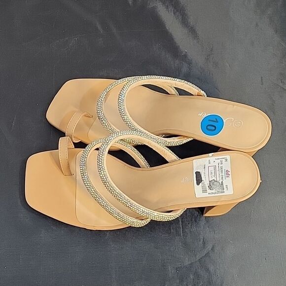 BRAND NEW FOREVER SLIPPERS   PEEP TOE DOUBLE STRAP GLITTER EMBROIDERY SA… - Picture 10 of 16